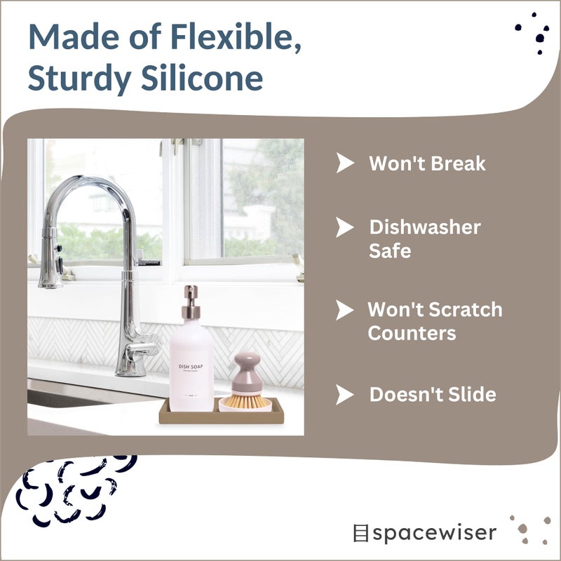 Spacewiser Countertop and Vanity Tray - Small 7.7"" Silicone Soap Dispenser Tray  Shatterproof Flexible Bathroom Tray  Kitchen Sink Tray for Soap Bottles  Key Trinket Ring Tray  Original Silicone Tray - Image 3